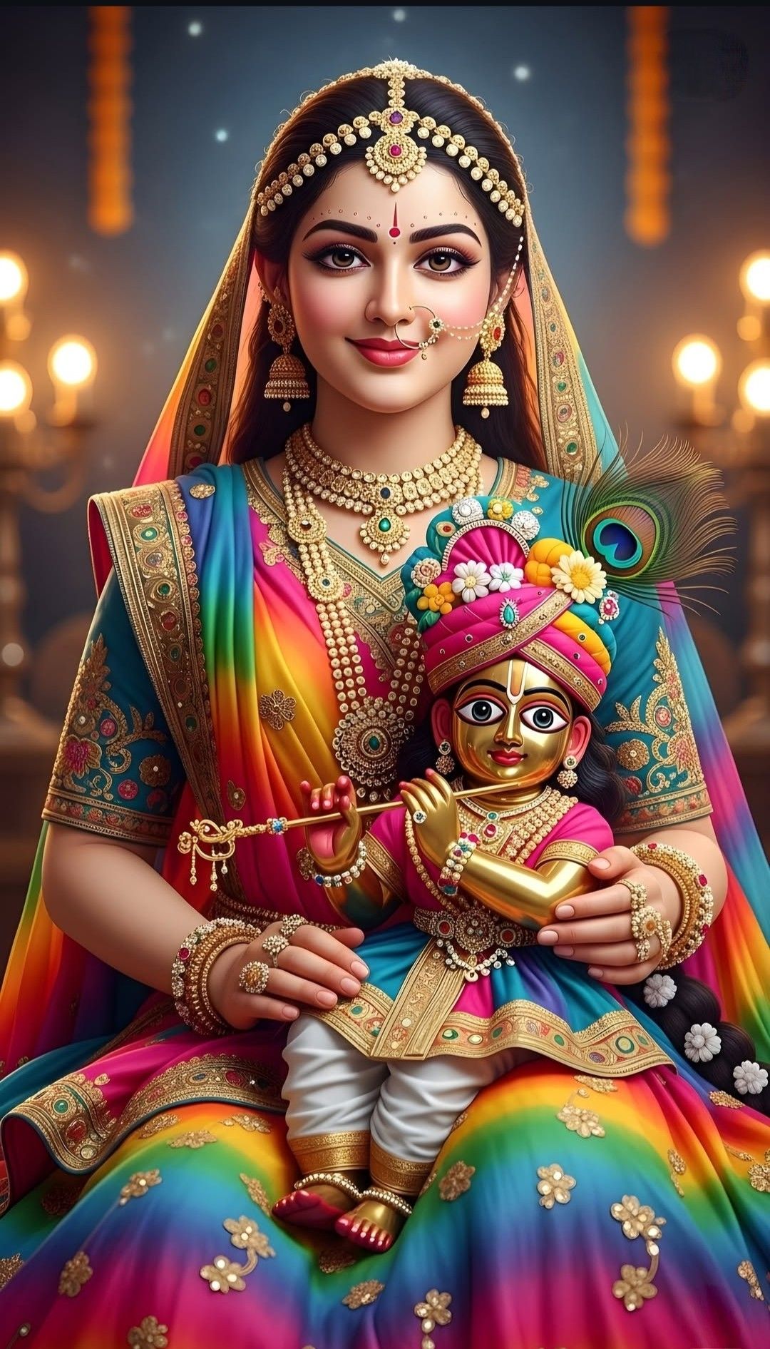 Radha lovingly holds baby Krishna