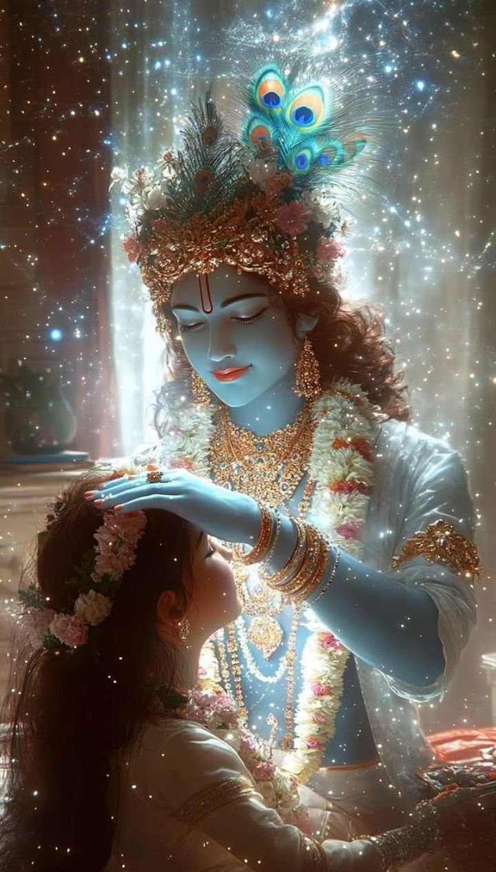 Krishna and Radha divine loving embrace