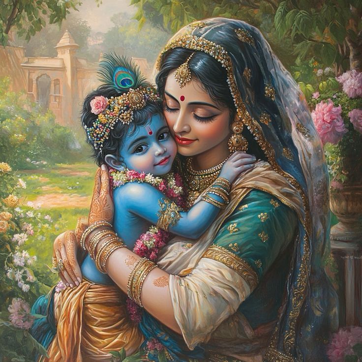 Yashoda lovingly cradles baby Krishna.