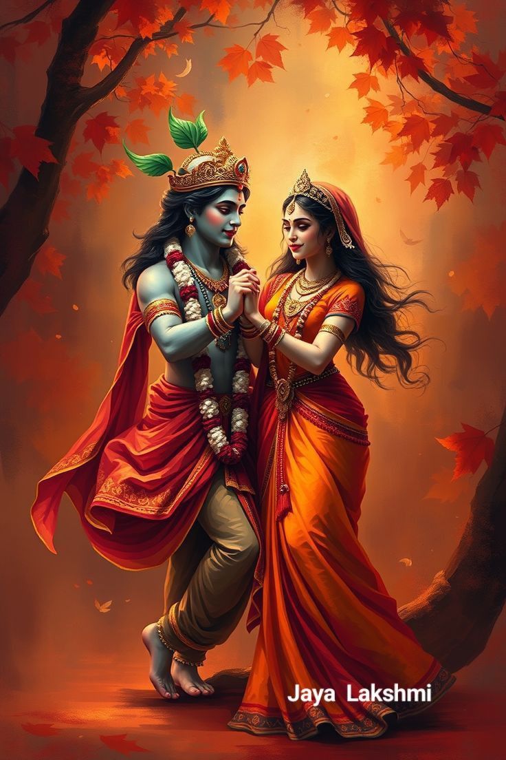 Radha Krishna autumn love portrait