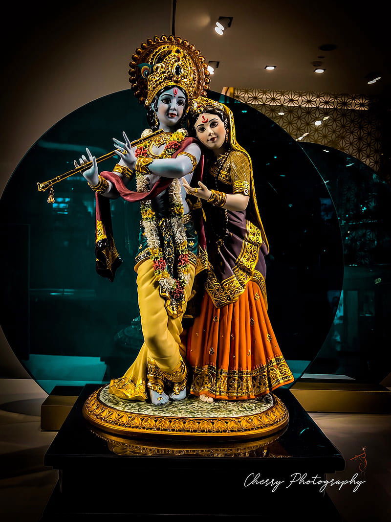 Radha and Krishna divine loving embrace