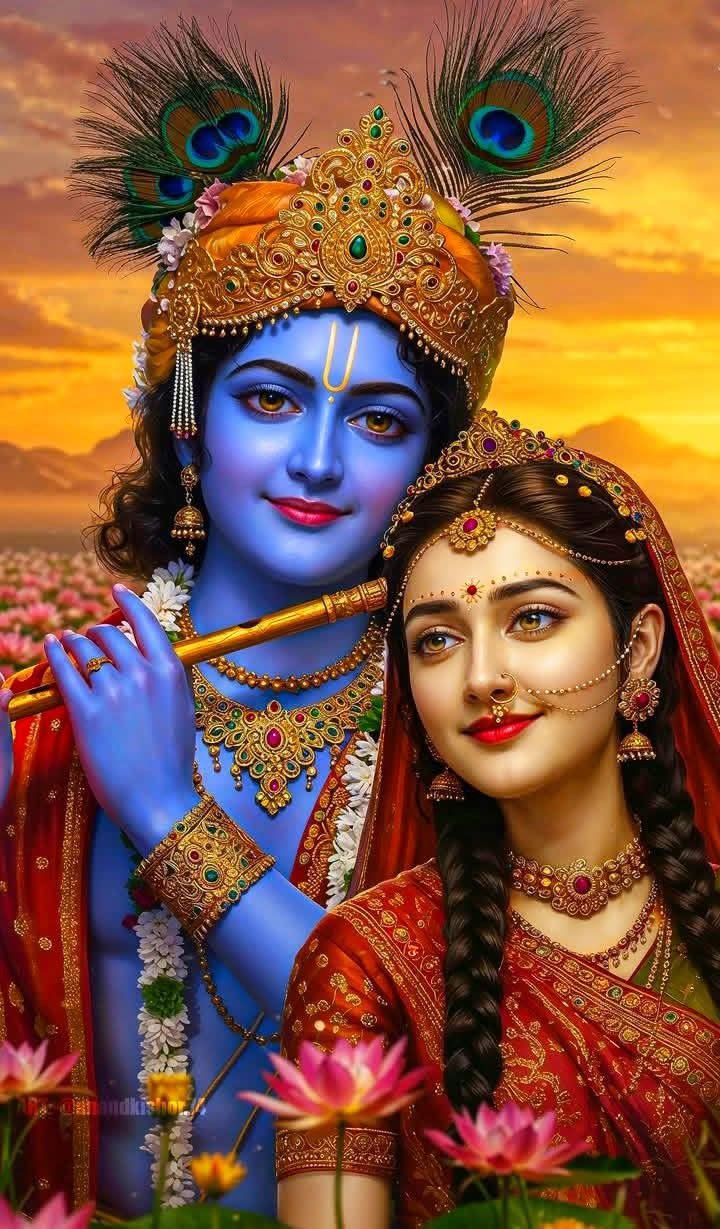 Radha and Krishna sharing a loving glance