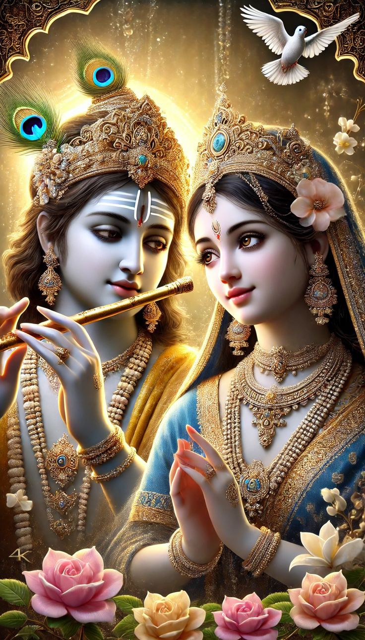 Radha Krishna playing flute divine wallpaper