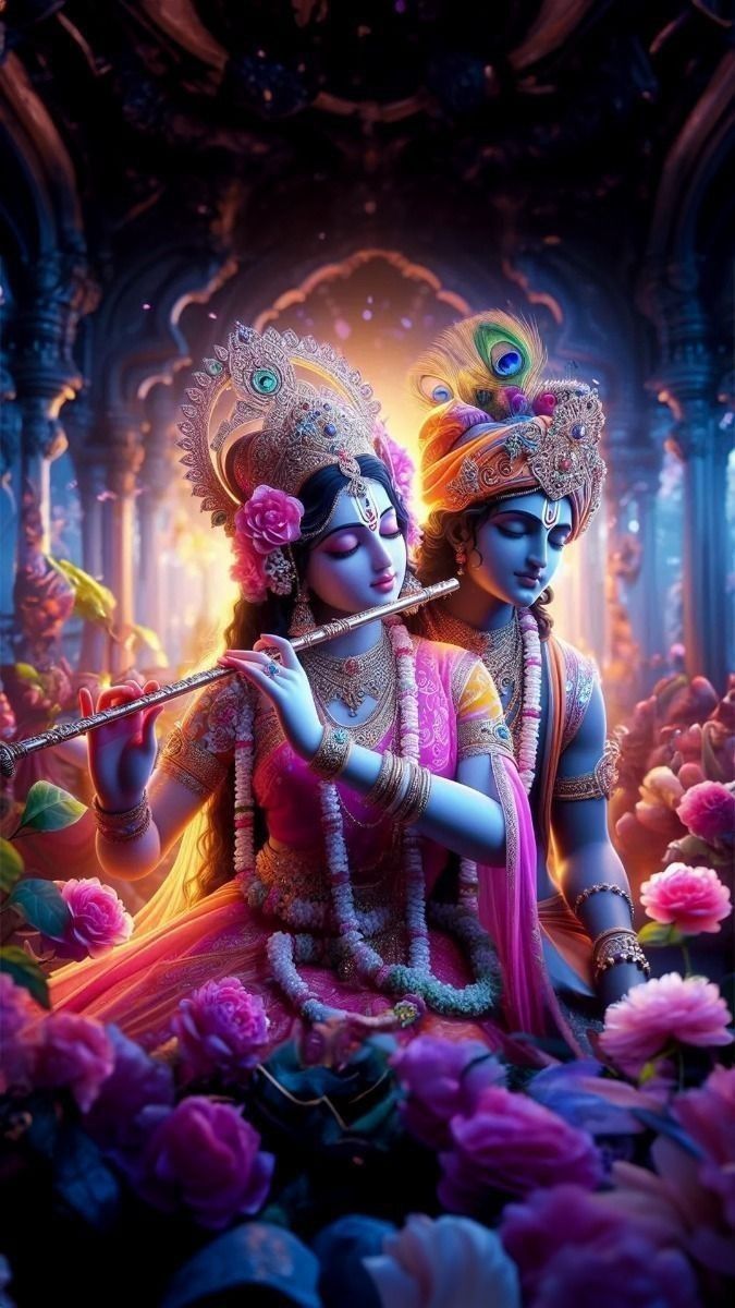 Radha Krishna playing flute divine love