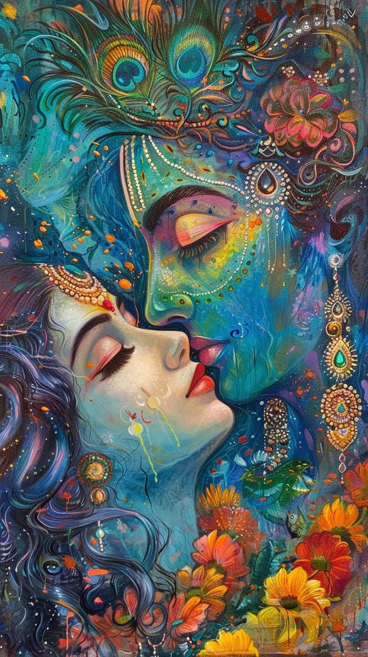 Radha Krishna celestial love portrait