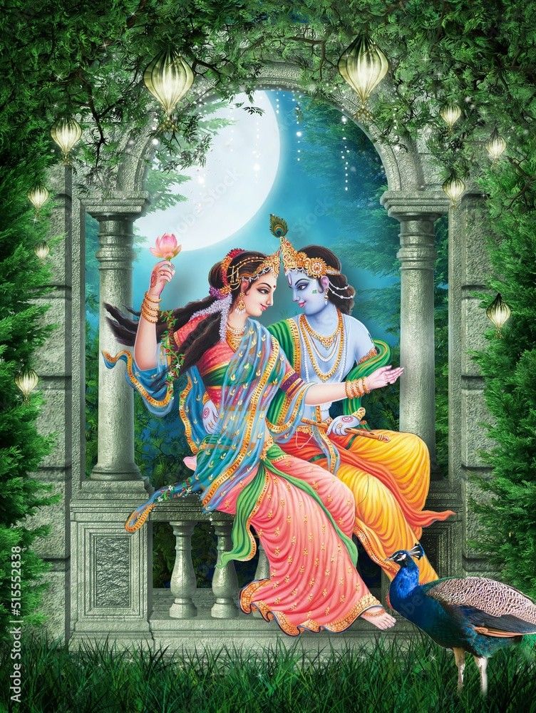 Radha and Krishna share a loving moment