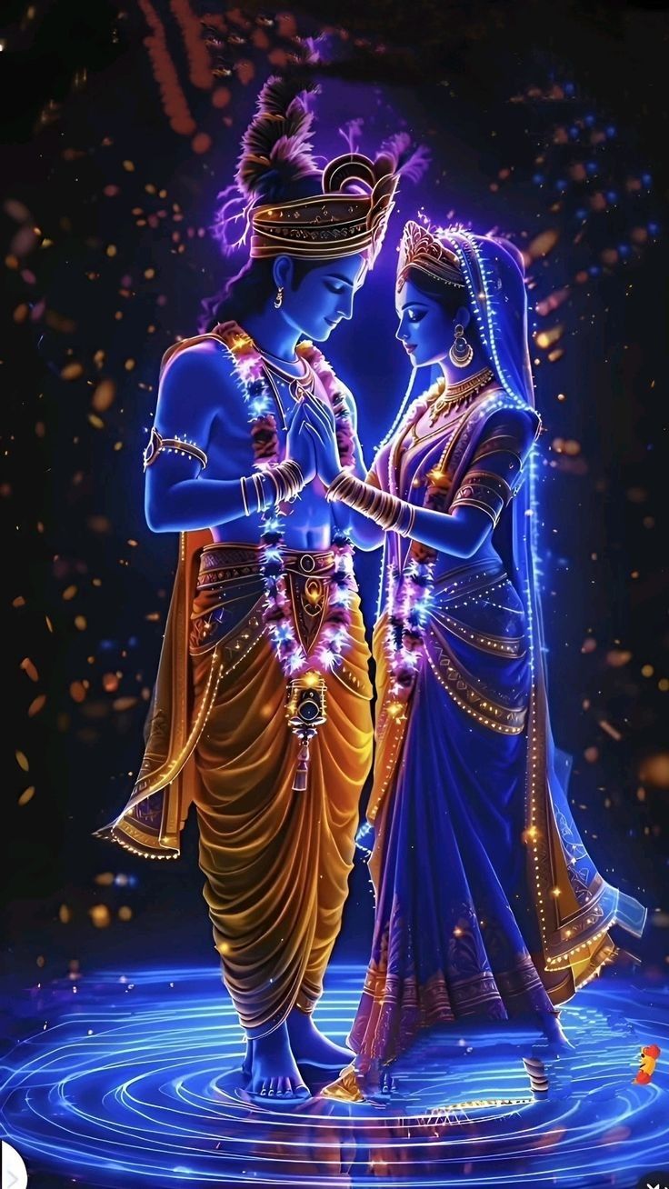 Radha and Krishna in celestial embrace