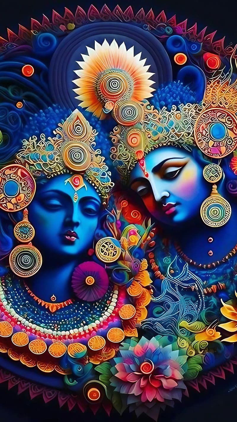 Radha and Krishna cosmic mandala art