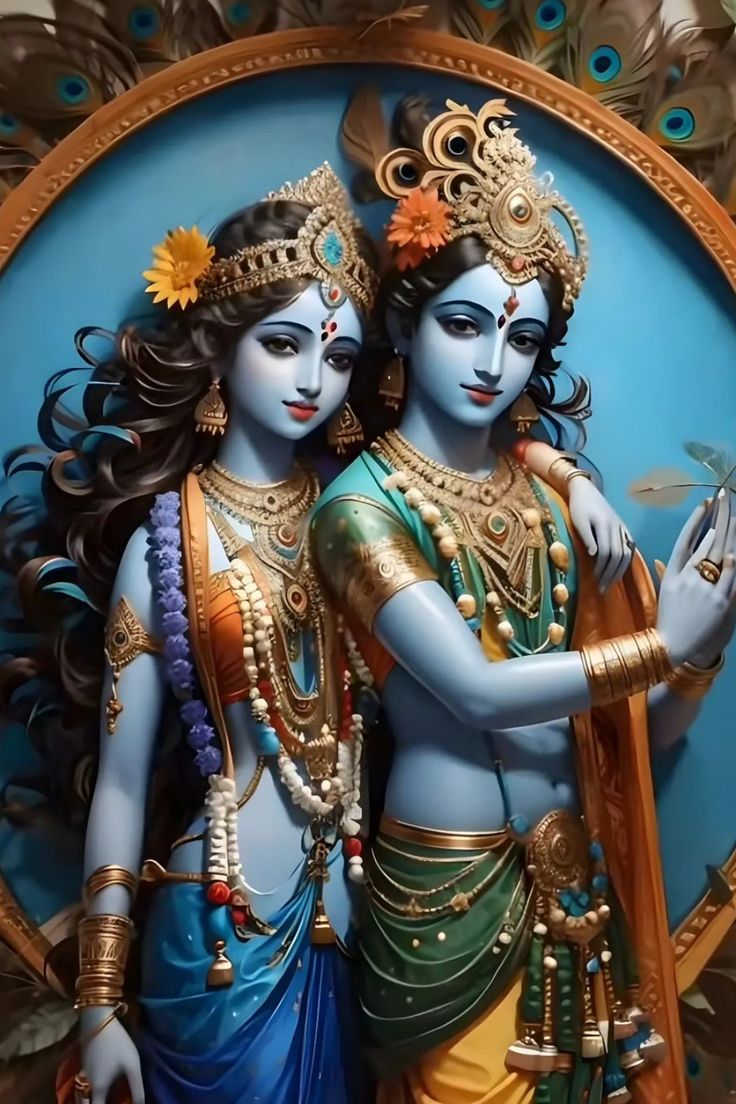 Radha and Krishna embracing, divine love