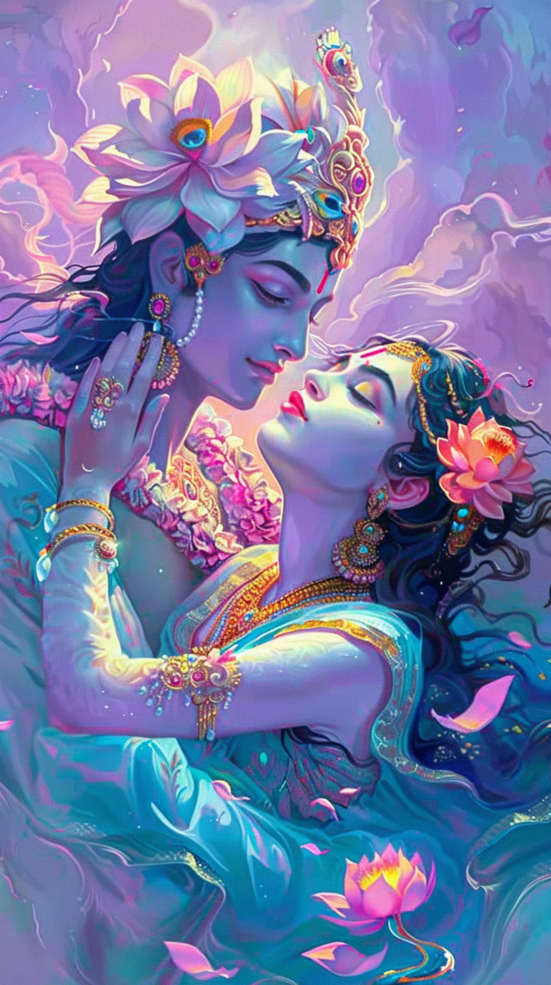 Radha and Krishna in loving embrace