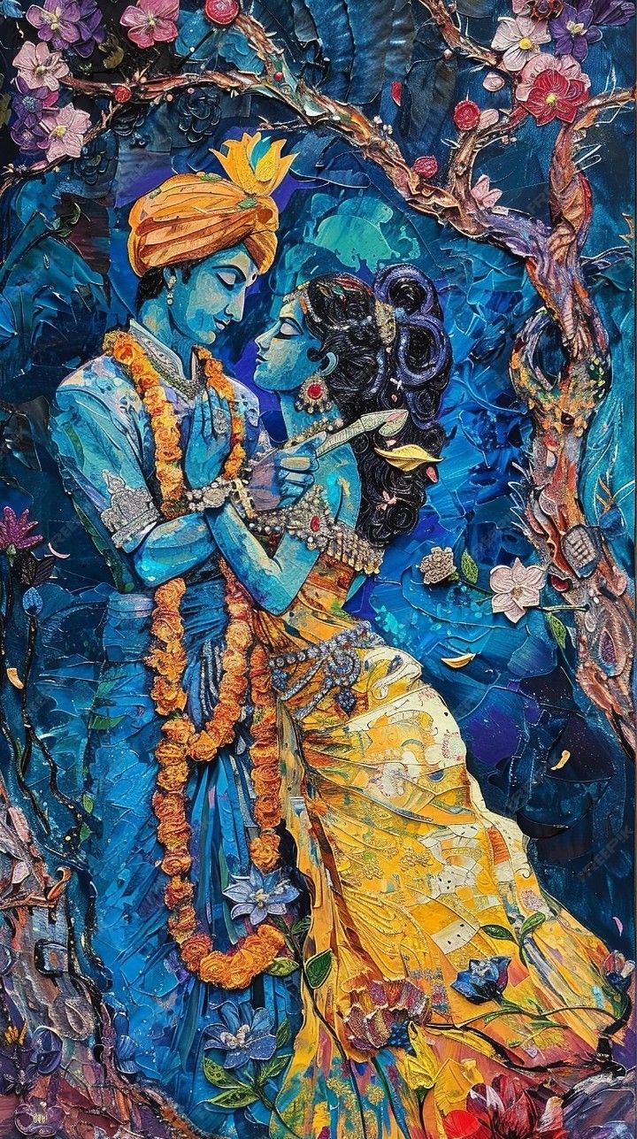 Radha and Krishna in loving embrace