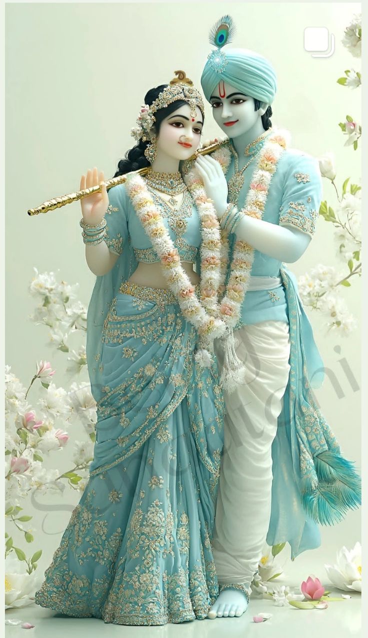 Radha and Krishna playing flute