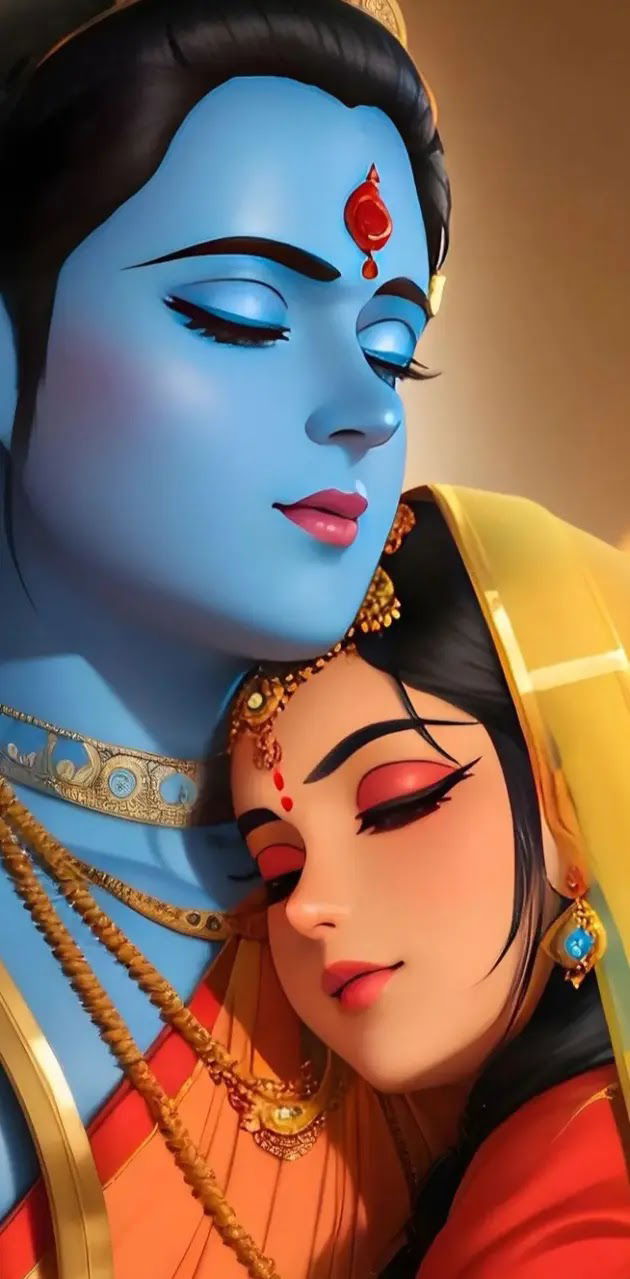 Radha and Krishna loving embrace portrait