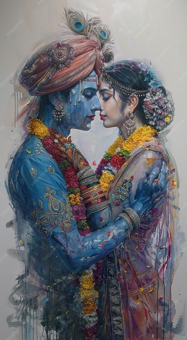 Radha and Krishna in loving embrace