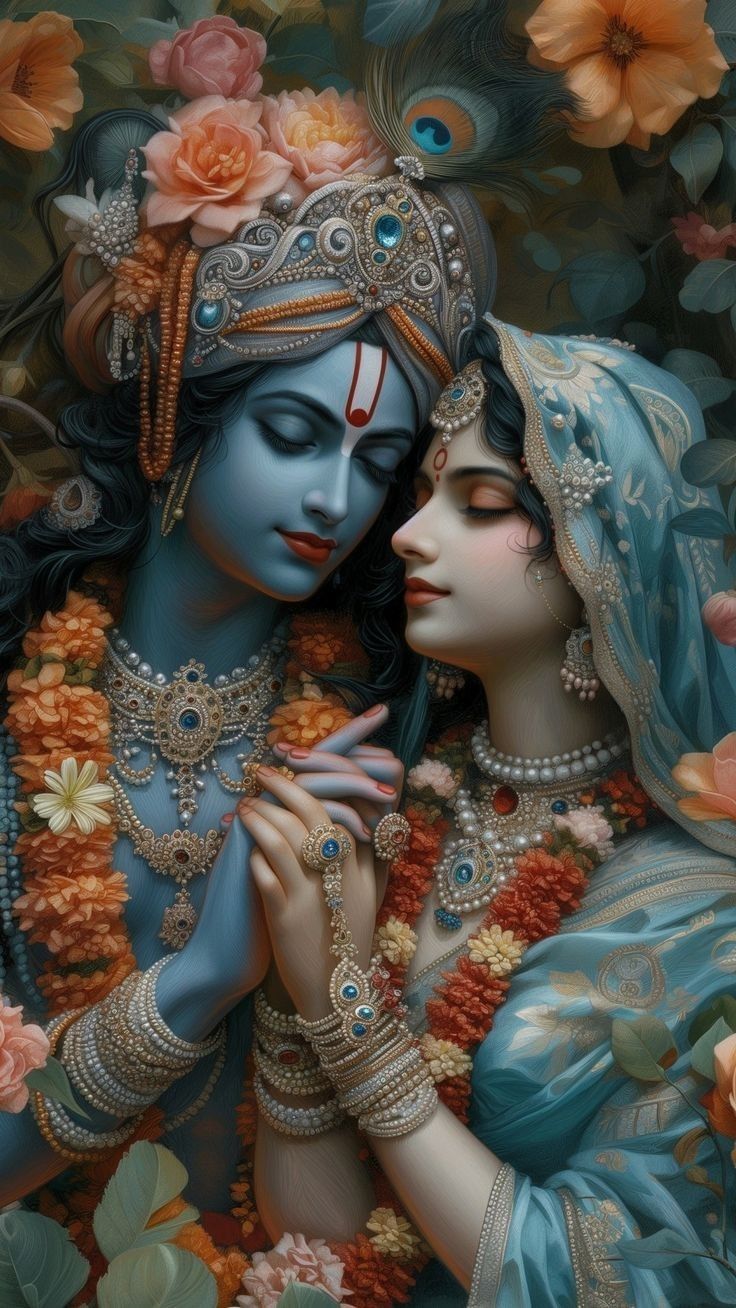 Radha and Krishna in loving embrace