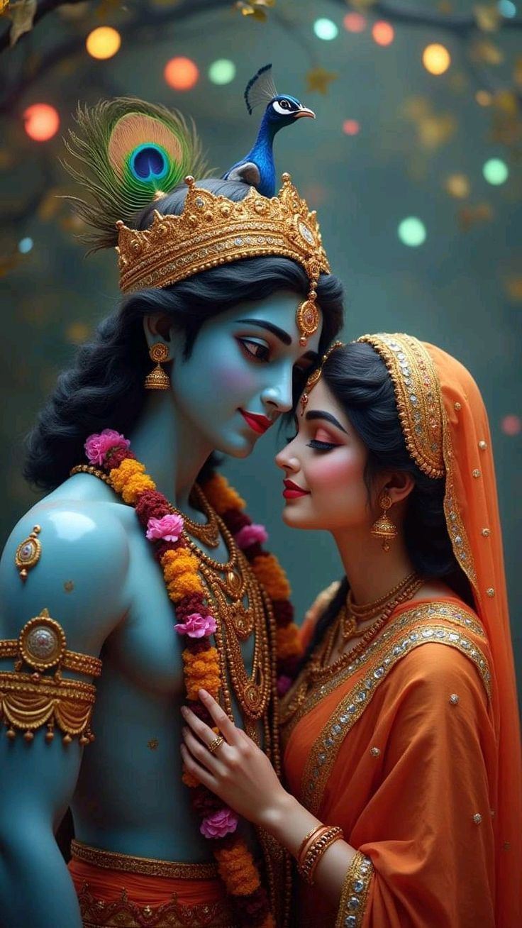 Radha and Krishna in loving embrace