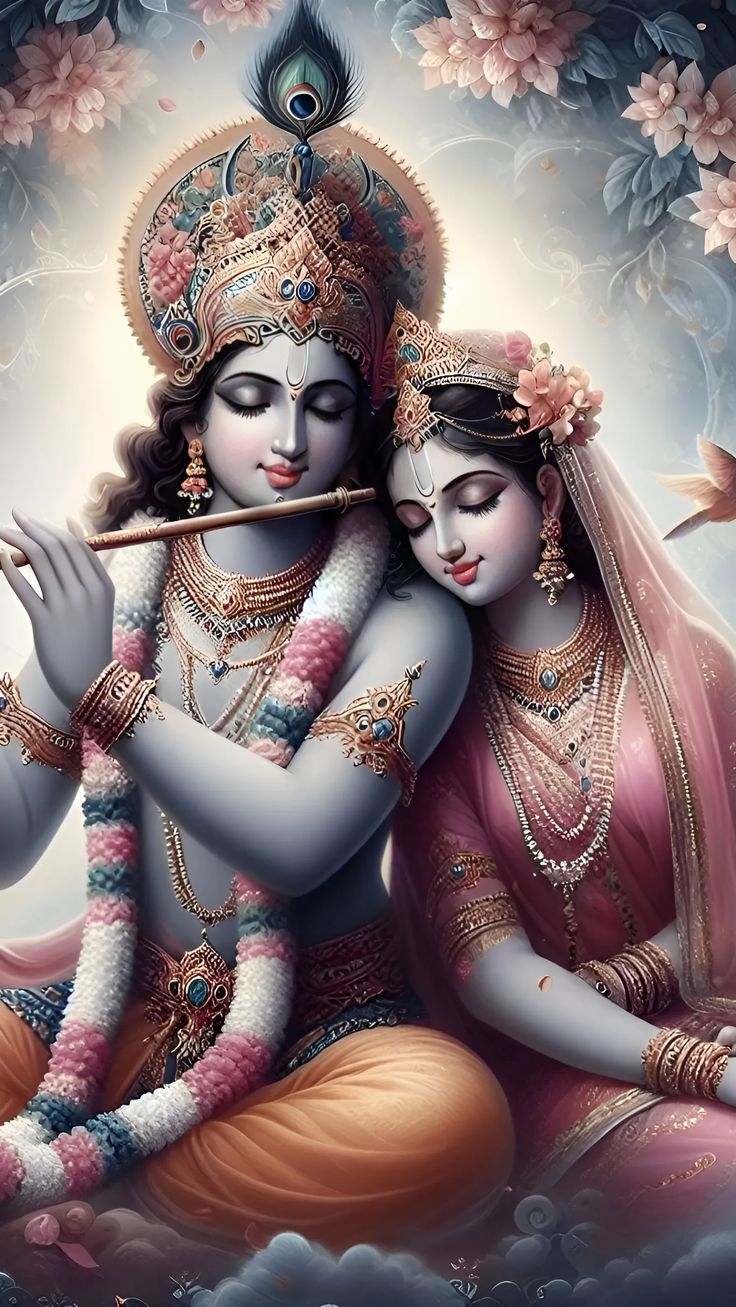 Krishna and Radha\'s loving portrait