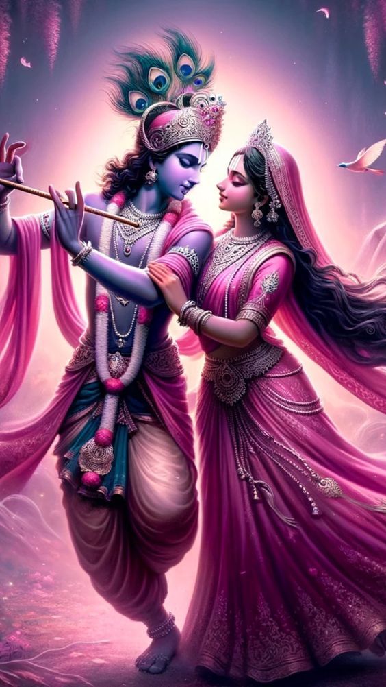 Radha and Krishna in loving embrace