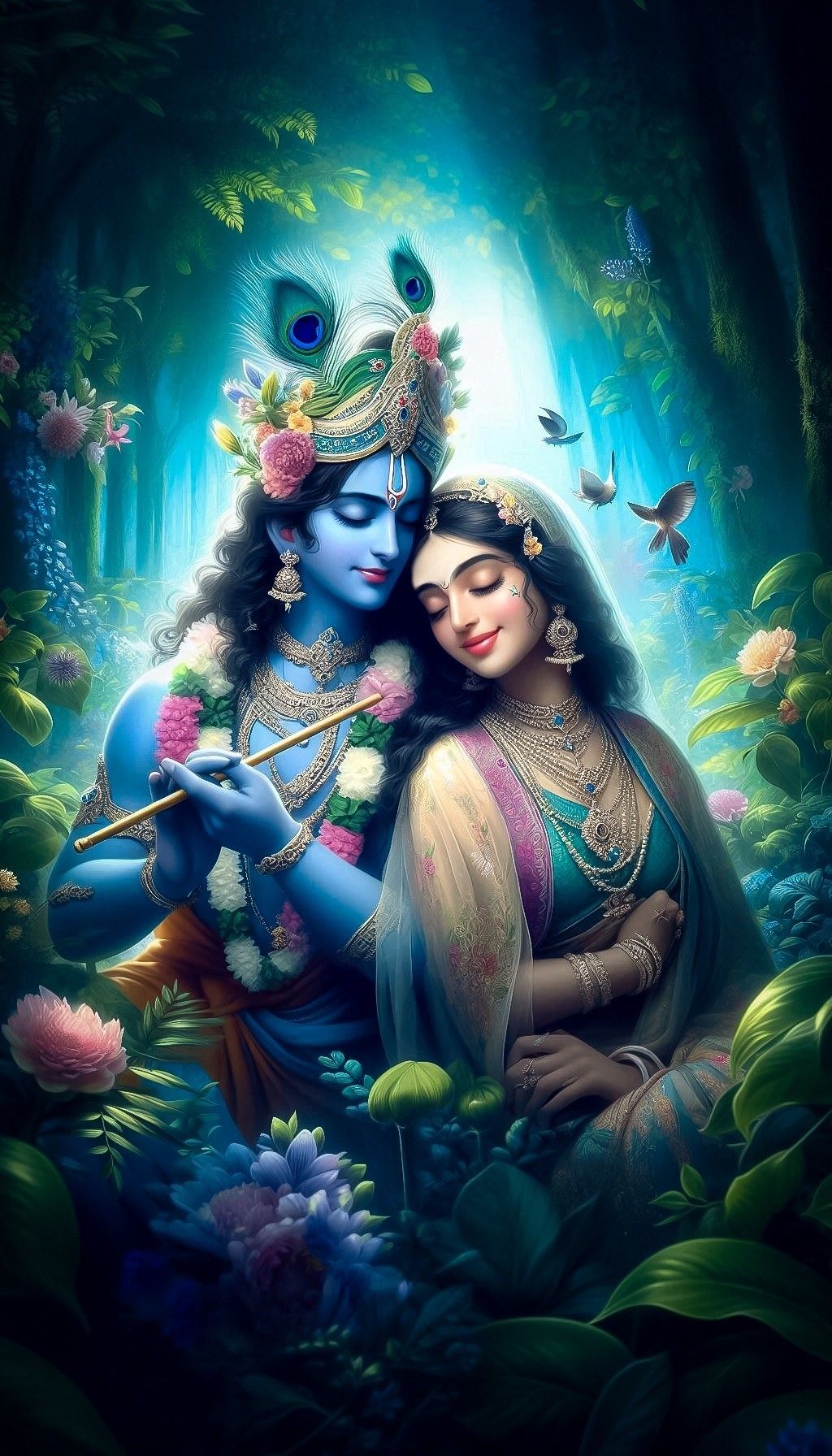 Radha Krishna loving embrace wallpaper