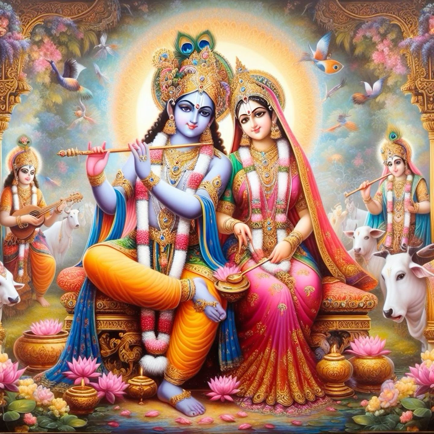 Radha Krishna loving embrace divine wallpaper