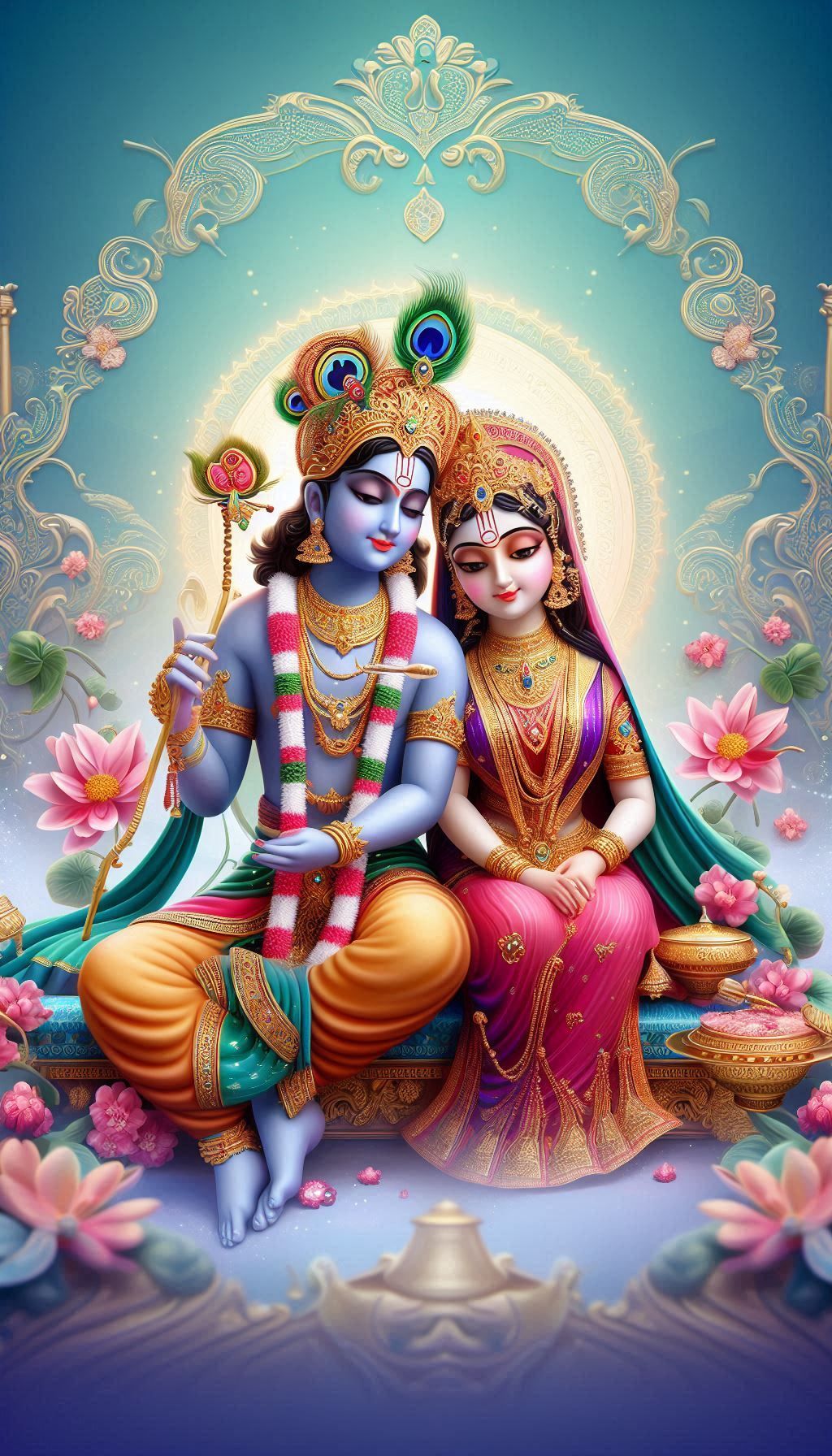Radha and Krishna in divine embrace