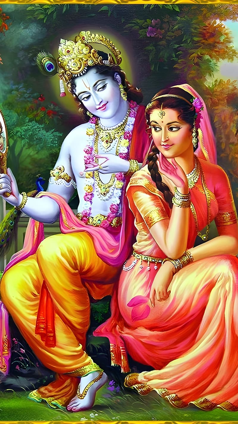Radha and Krishna in a loving pose