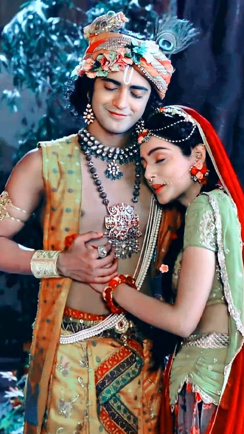 Radha and Krishna in loving embrace