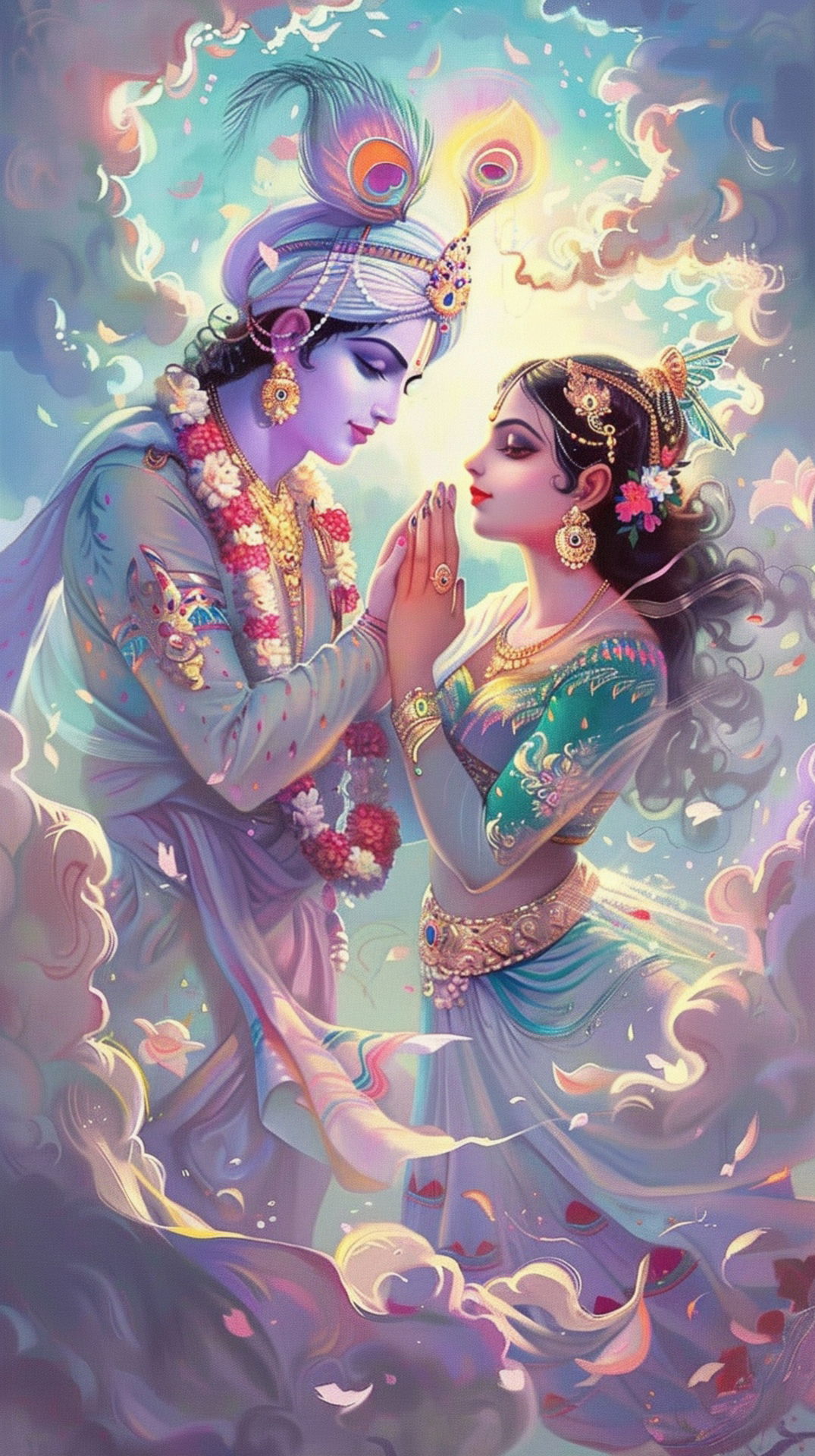 Radha and Krishna in loving embrace
