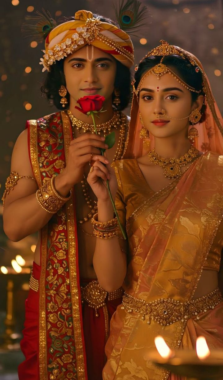 Radha and Krishna in loving embrace