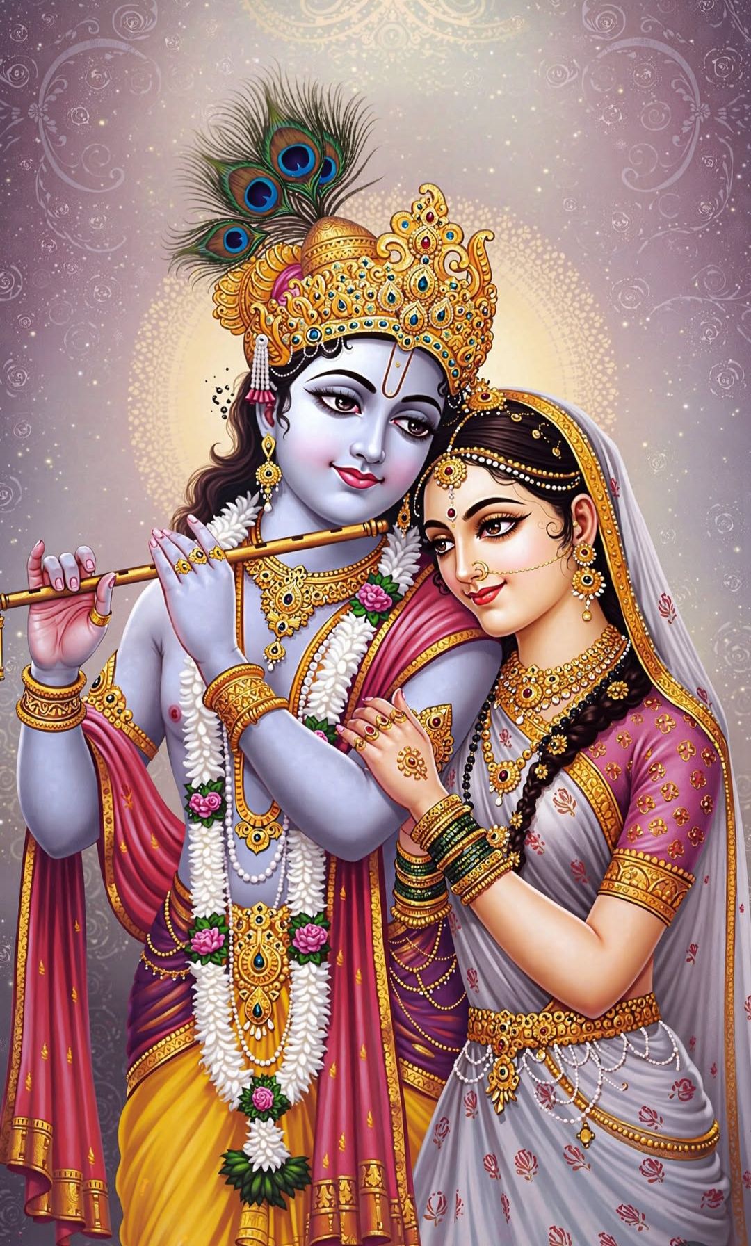 Krishna and Radha in divine embrace.