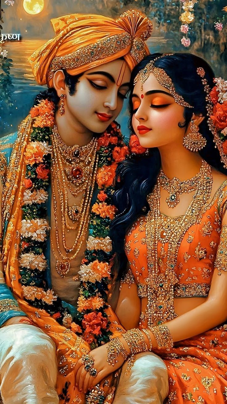 Radha and Krishna in loving embrace