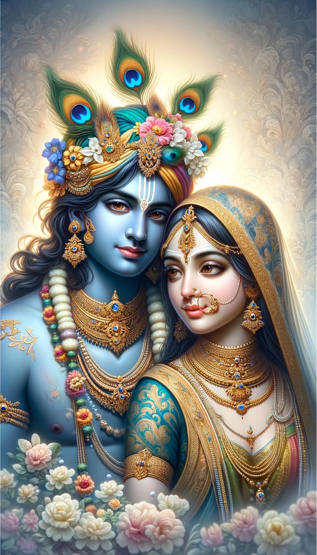 Radha and Krishna in loving embrace