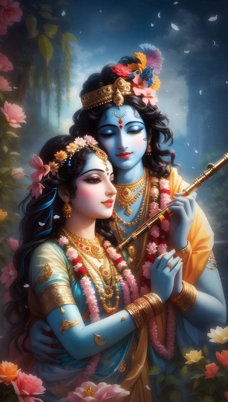 Krishna and Radha\'s loving portrait