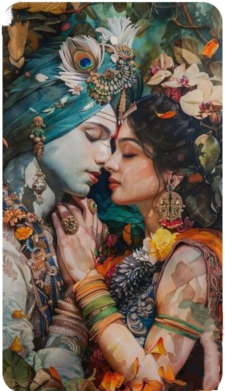 Radha and Krishna in loving embrace