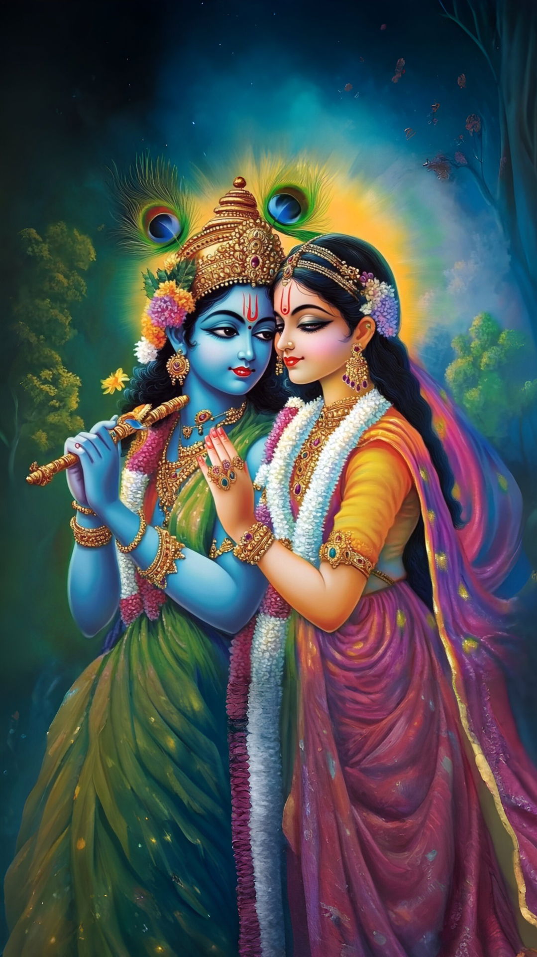 Radha Krishna embracing with flute