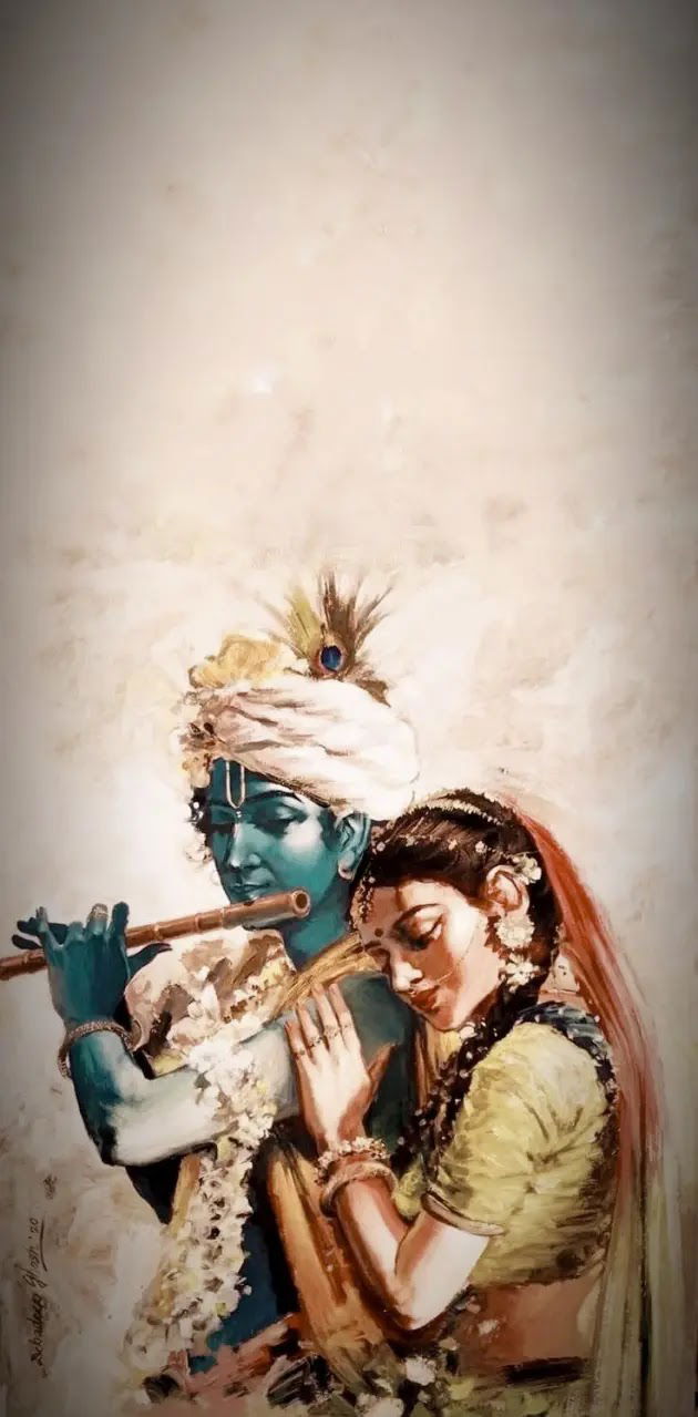 Krishna and Radha playing the flute