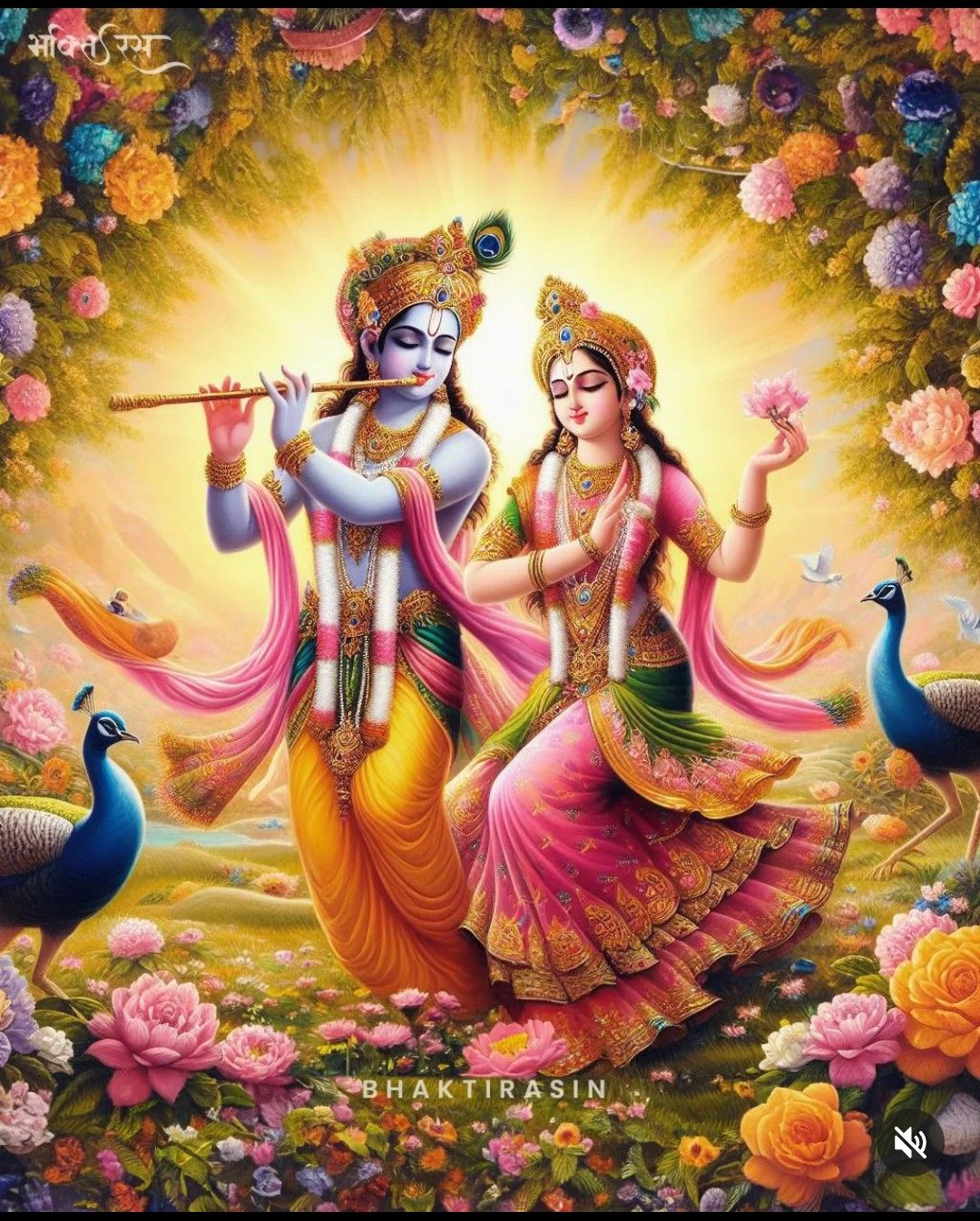 Krishna and Radha in a floral garden