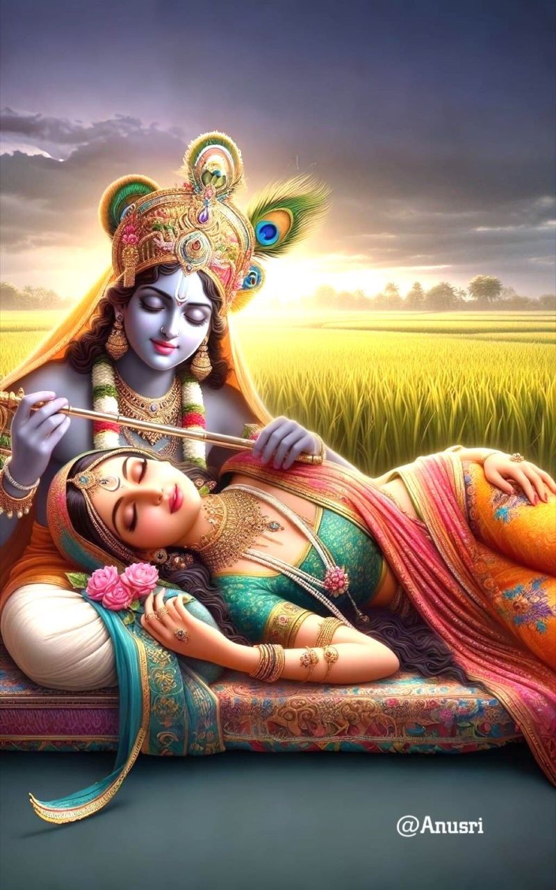 Krishna playing flute to Radha