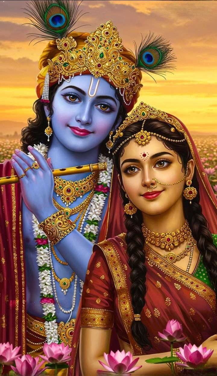 Krishna and Radha devotional portrait wallpaper