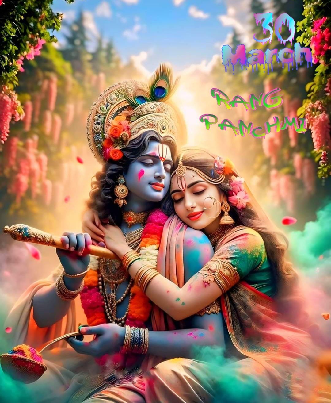 Radha Krishna embracing during Holi