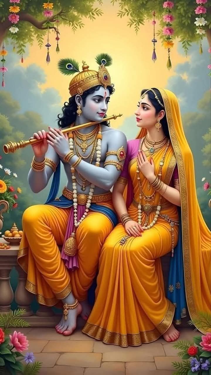 Krishna playing flute for Radha