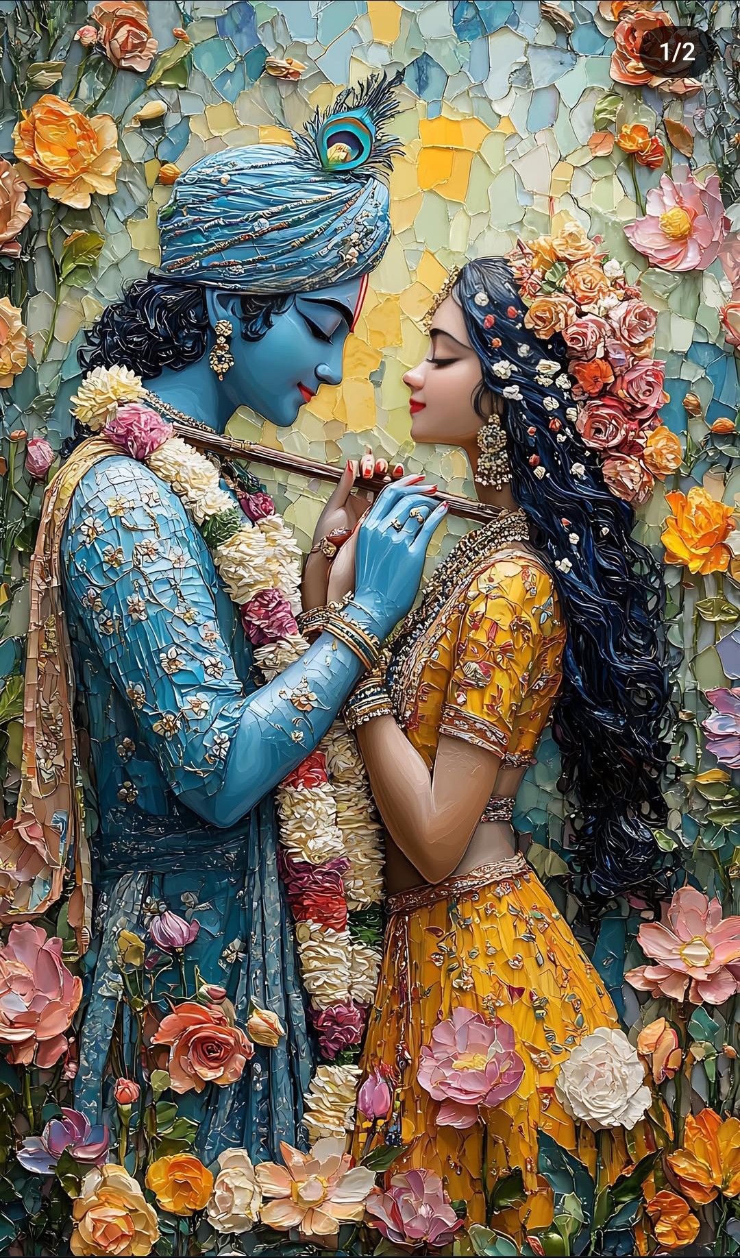 Radha Krishna divine mosaic artwork