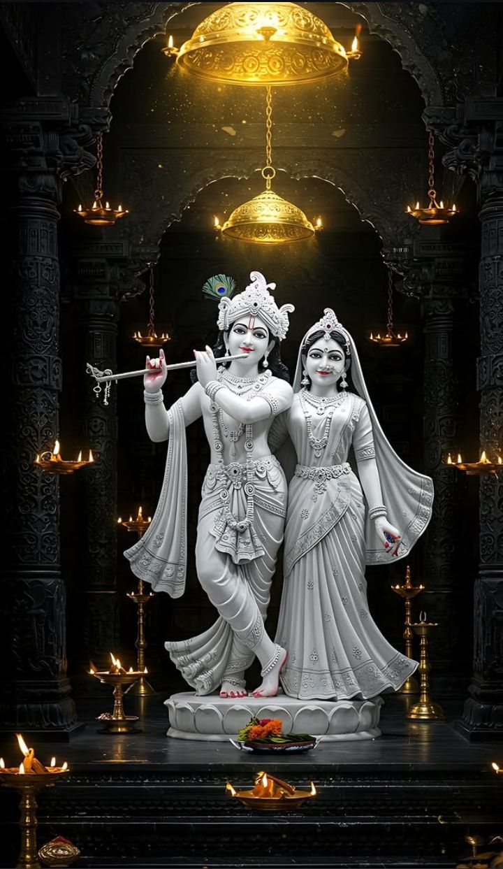 Radha Krishna statues in a temple.