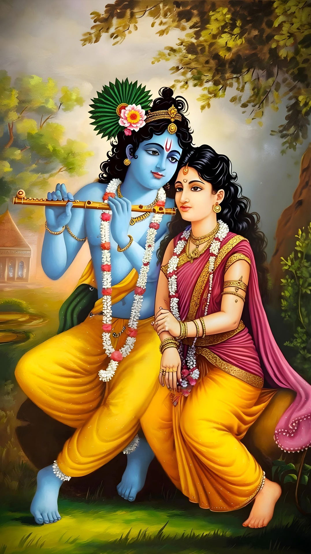 Krishna and Radha in a loving embrace.
