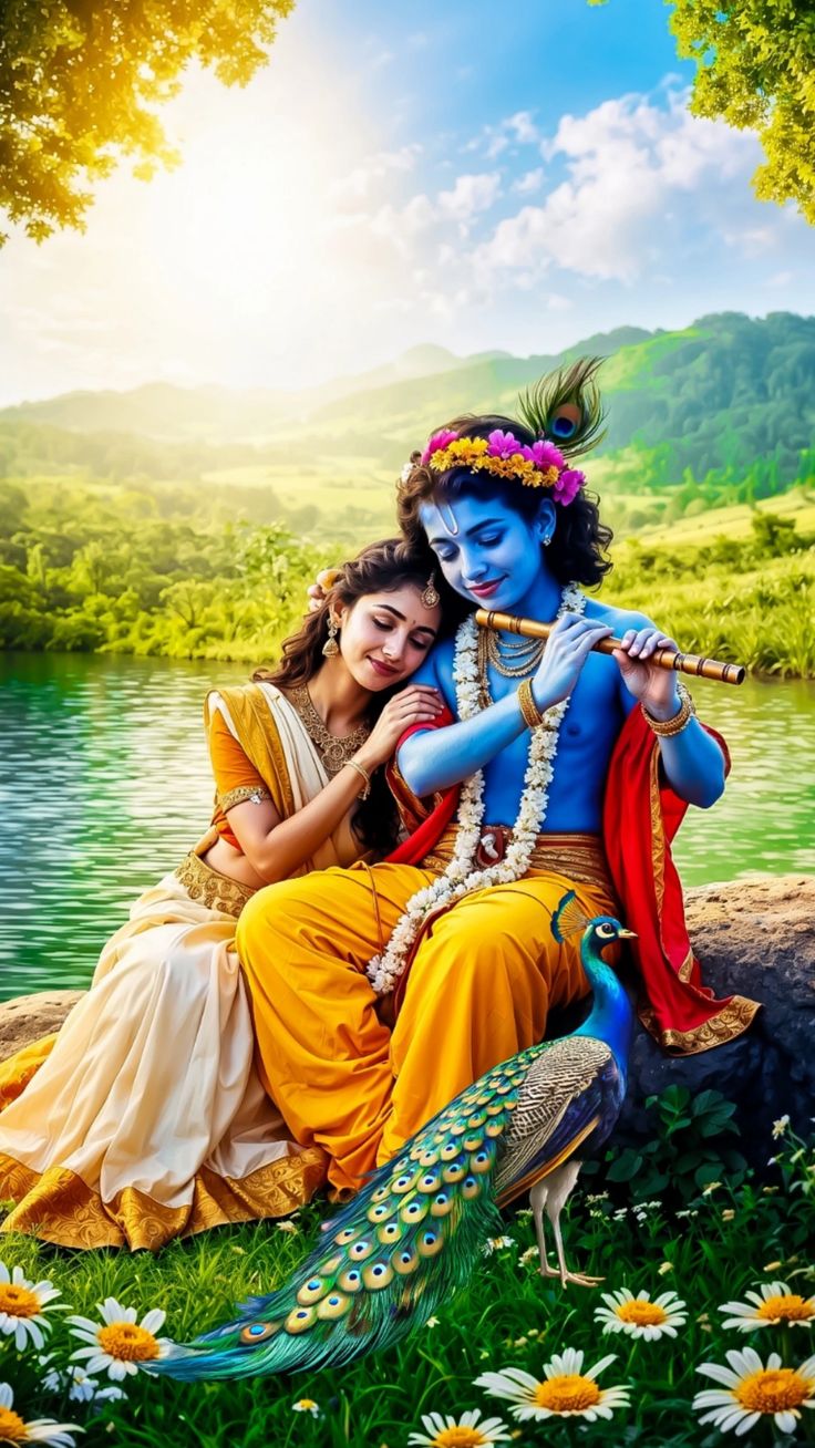 Krishna and Radha in a loving embrace