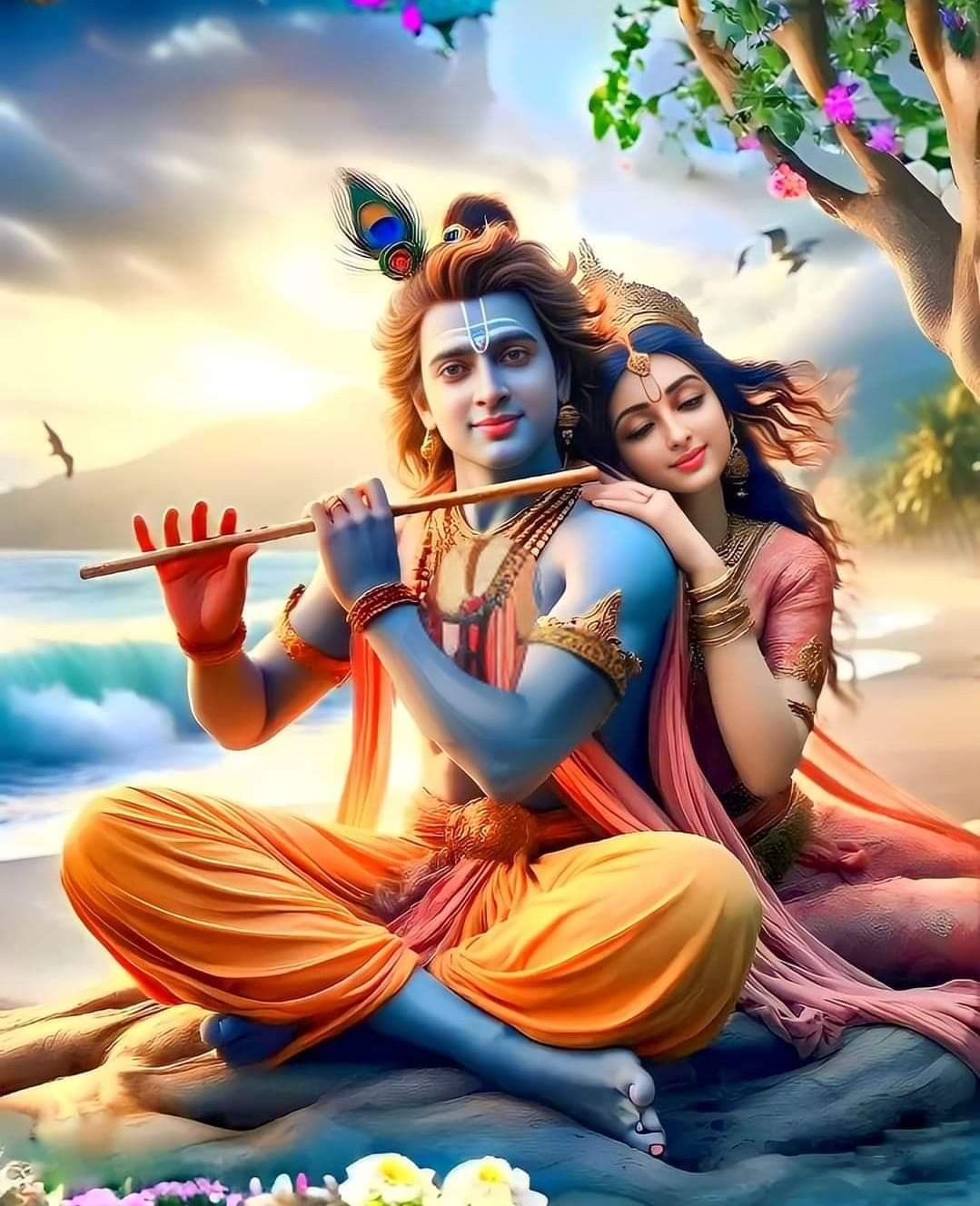 Krishna and Radha by the river