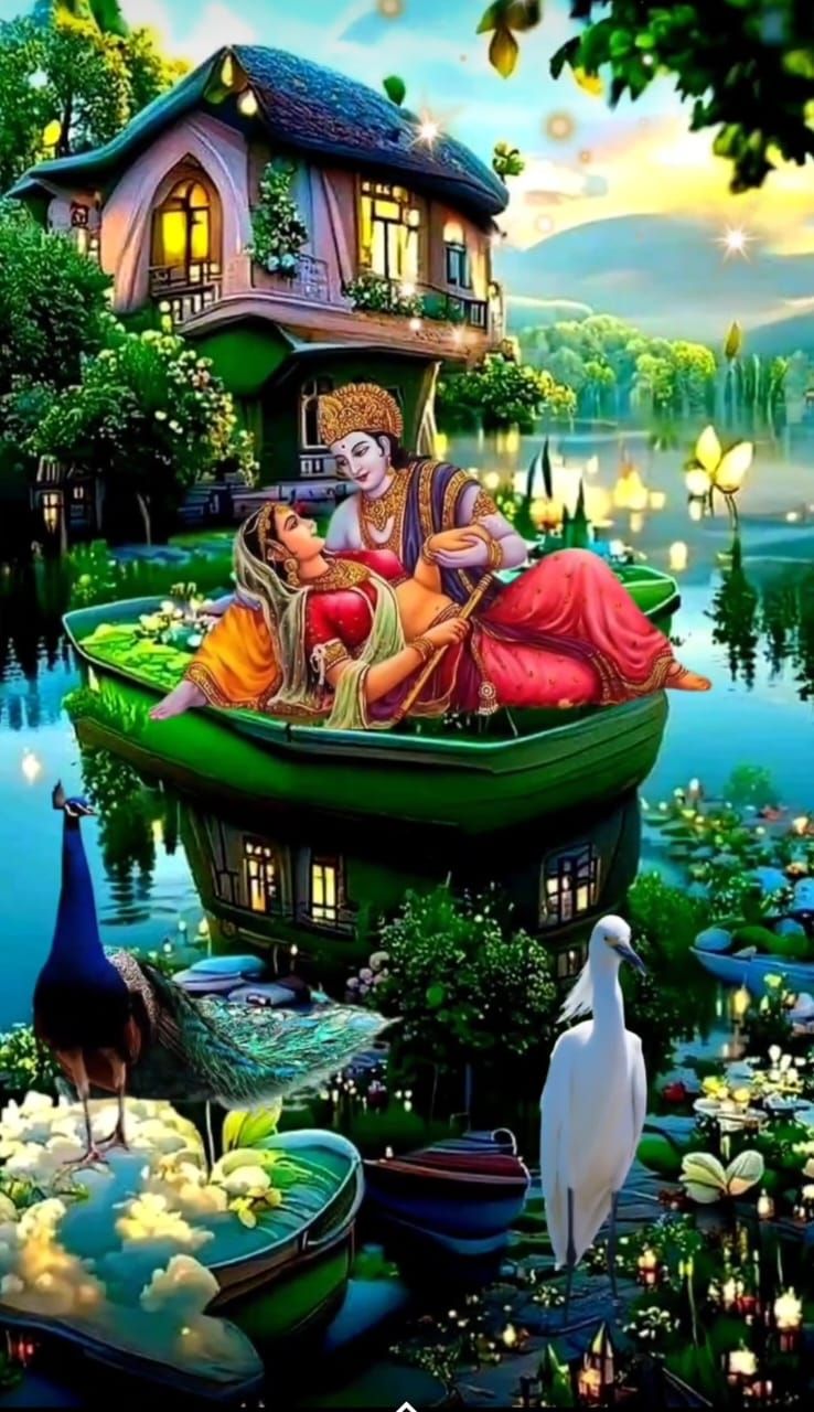 Radha Krishna boat ride divine love