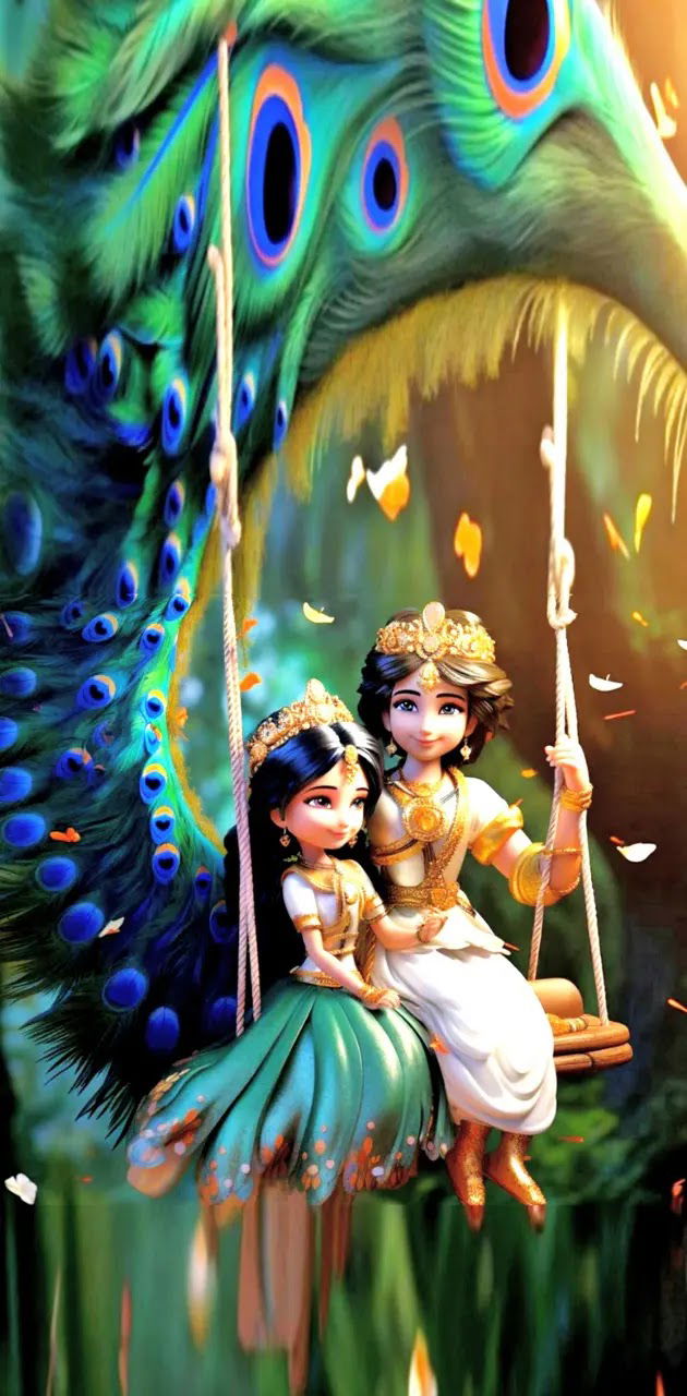 Radha and Krishna on a floral swing