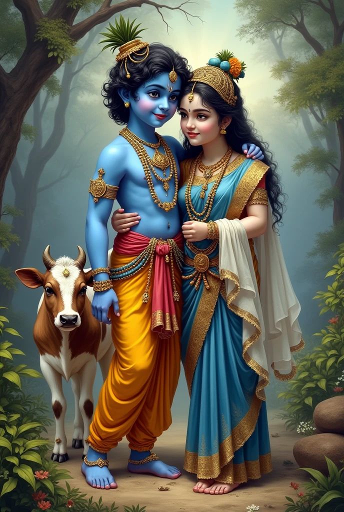 Krishna and Radha in a loving pose