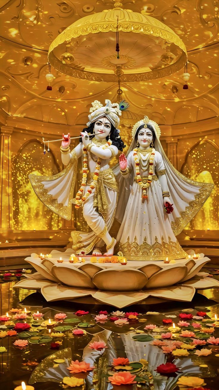 Krishna and Radha divine temple statue